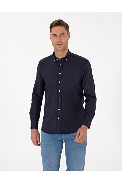 Pierre Cardin Lacivert Regular Fit Uzun Kollu Gömlek 50311487-VR033