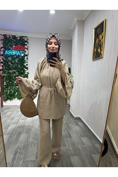 ZARERA بدلة بحزام مفصل بأكمام فولان