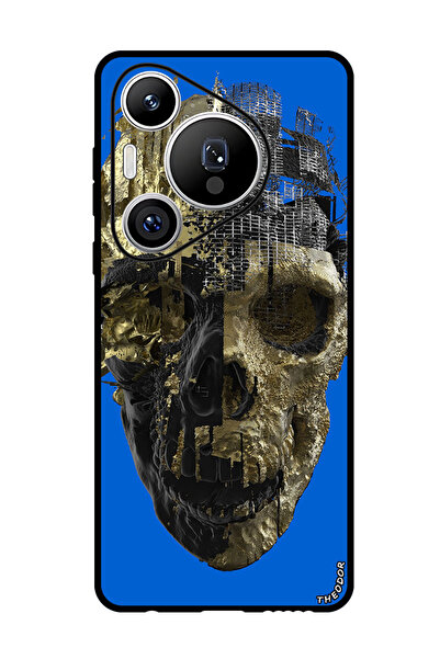 Theodor جراب واقٍ مضاد للخدش والصدمات لهاتف هواوي بيورا 70 برو بلس، تصميم جمجمة ذهبي