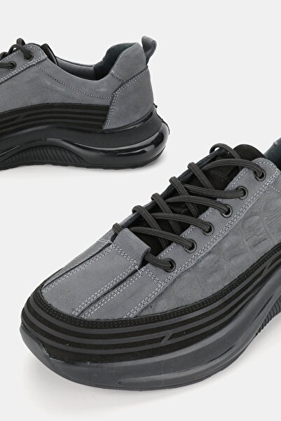 TUNAELLİ Men's Gray Nubuck Khaki Natural Leather Lace up Sneaker Shoes