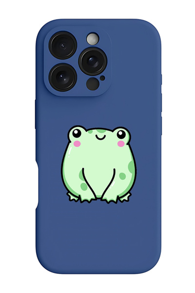 Theodor غطاء حماية سيليكون سائل مقاوم للصدمات لجهاز iPhone 16 Pro أزرق - ضفدع