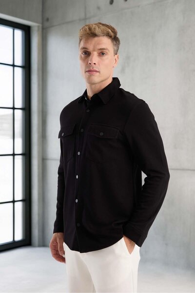 Valiberta Nova Pike Fabric Regular Fit Men's Double Pocket Shirt - Black
