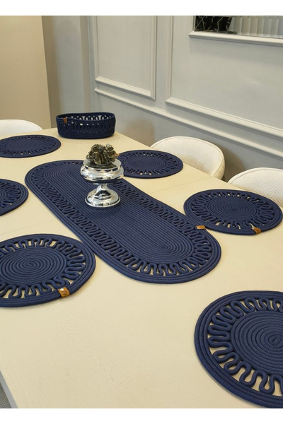 sfb Hand Knitted Jute Runner Table Cloth with Plate Mat Decorative Unit Coffee Table Cloth Set