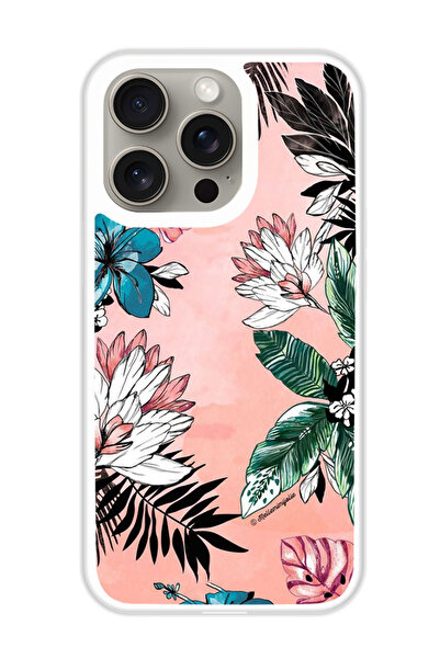 Theodor غطاء حماية لهاتف أبل آيفون 15 برو، زهور وأوراق (مصد أبيض)