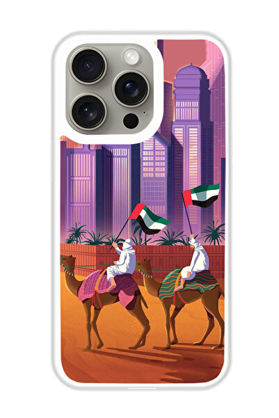 Theodor غطاء حماية لهاتف أبل آيفون 15 برو ماكس، علم الإمارات، جمل (مصد أبيض)