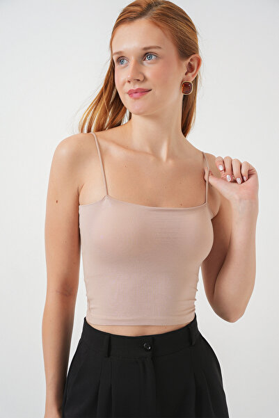 Bigdart Women's Basic Crop Bustier with Rope Strap 973 - Cream