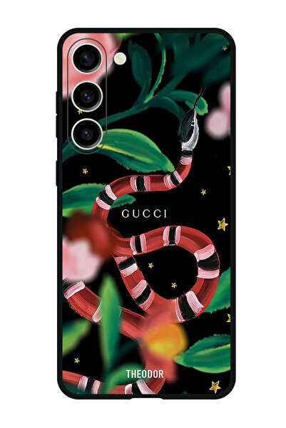 Theodor جراب واقٍ مضاد للخدش والصدمات لهاتف Samsung Galaxy S23 FE بنقشة ثعبان وأوراق حمراء