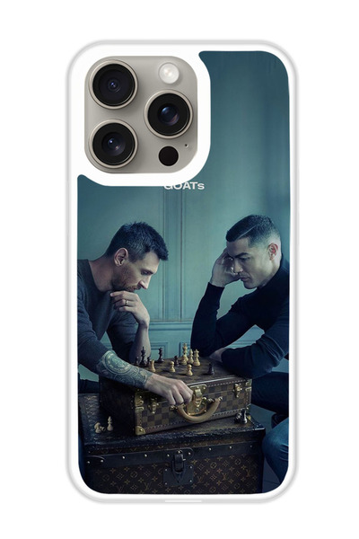Theodor غطاء حماية لهاتف أبل آيفون 15 برو ماكس، شطرنج ميسي ورونالدو (مصد أبيض)