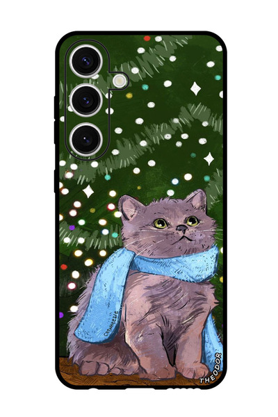 Theodor جراب واقٍ مضاد للخدش والصدمات لهاتف Samsung Galaxy S24 بتصميم قطة لطيفة