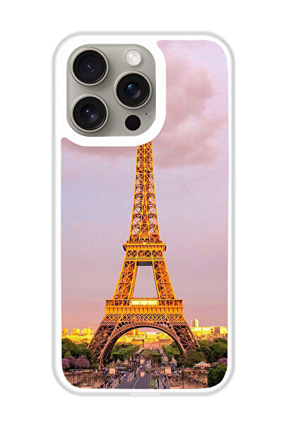 Theodor غطاء حماية لهاتف أبل آيفون 15 برو، برج إيفل (مصد أبيض)