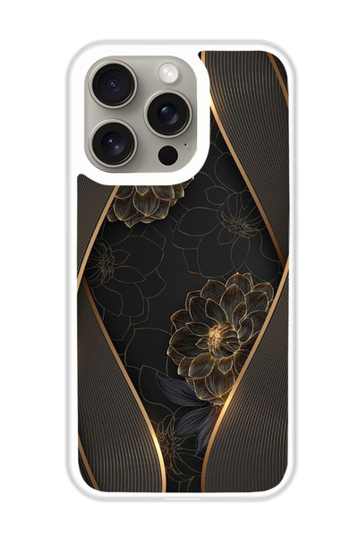 Theodor غطاء حماية لهاتف أبل آيفون 15 برو ماكس - زهرة ذهبية (مصد أبيض)