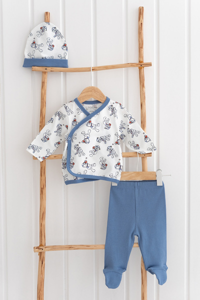 Lilabio 100% Cotton 3 Piece Baby Bodysuit Set Newborn Gift Set Teddy Bear