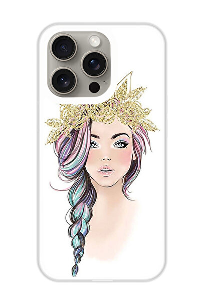 Theodor غطاء حماية لهاتف أبل آيفون 15 برو - فتاة يونيكورن ذهبية (مصد أبيض)