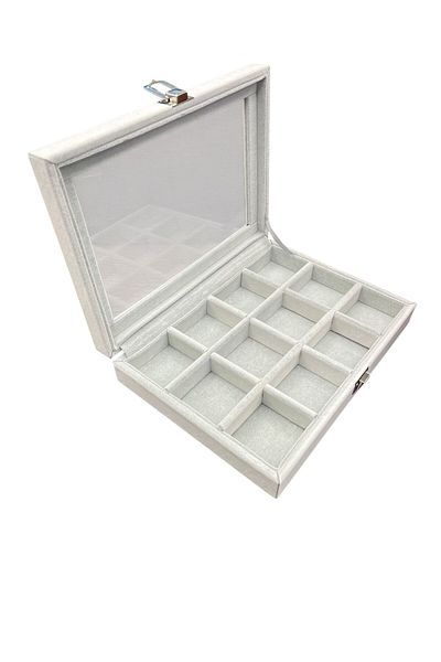 STAND MARKET Multi-Compartment Jewelry Organizer Box with Glass Lid - Alcantara Gray