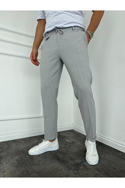 KağanKY Gri Gofre Kumaş Likralı Pantolon