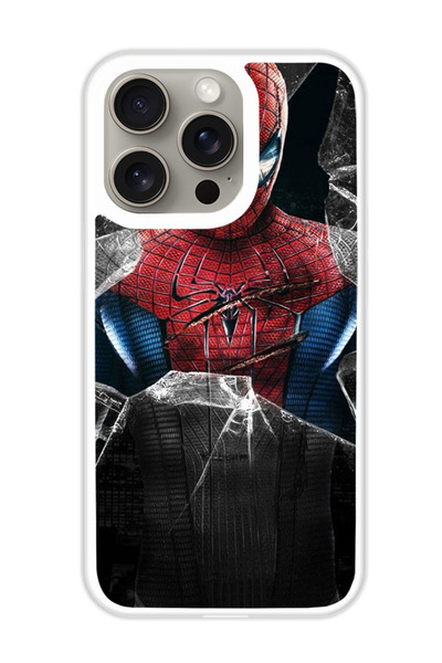 Theodor غطاء حماية لجهاز أبل آيفون 15 برو، سبايدرمان متصدع (مصد أبيض)