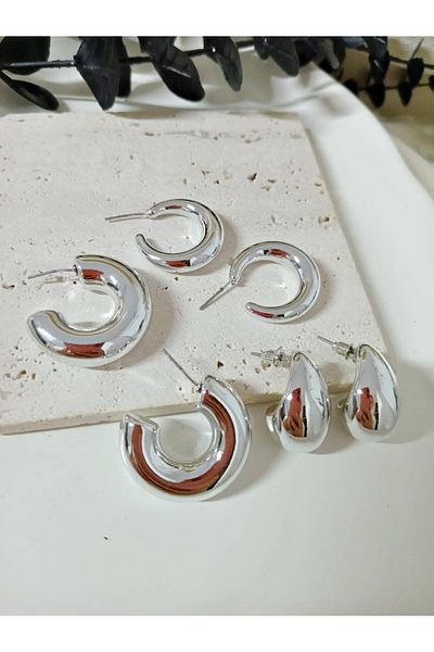 mos&more Silver 6-Piece Very Light Stylish Earring Set