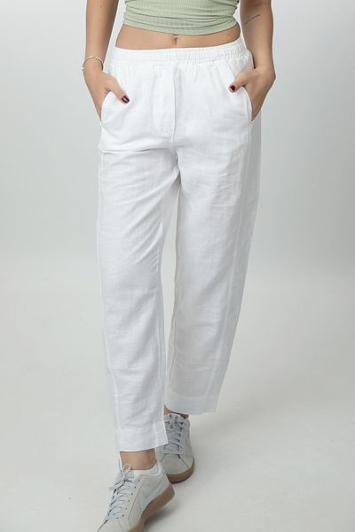 Cottoncool Women's 100% Linen Comfortable Fit Pants – Elastic Waist with Pockets