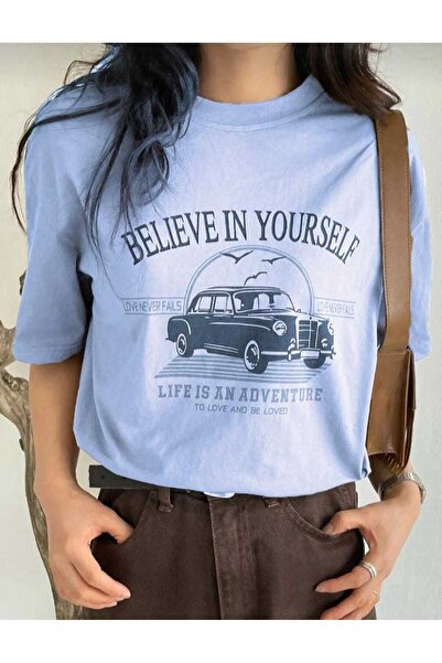 KOZİA OUTDOORS Tricou unisex de bază, supradimensionat, imprimat cu „believe ...