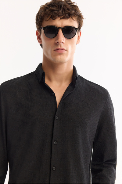 Avva Men's Black Bottom Brit Textured Regular Fit Long Sleeve Shirt A52Y2033