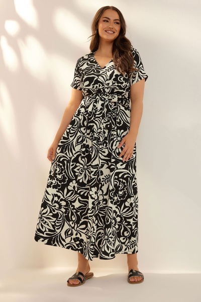 Stil Diva Plus Size Short Sleeve V Neck Belted Wrap Dress 304073