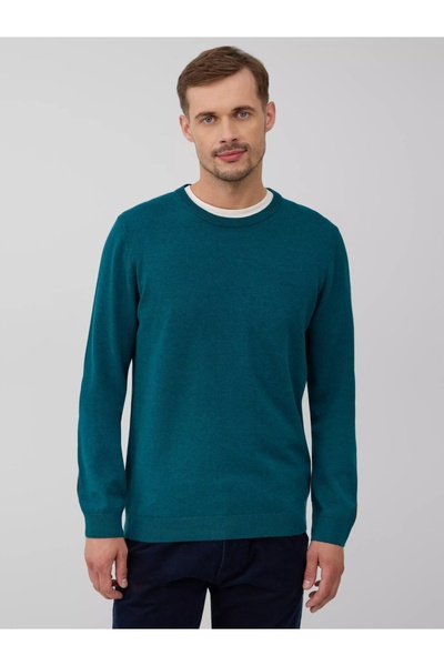 s.Oliver Men's sweater with embroidered logo and scoop neck, Regular fit