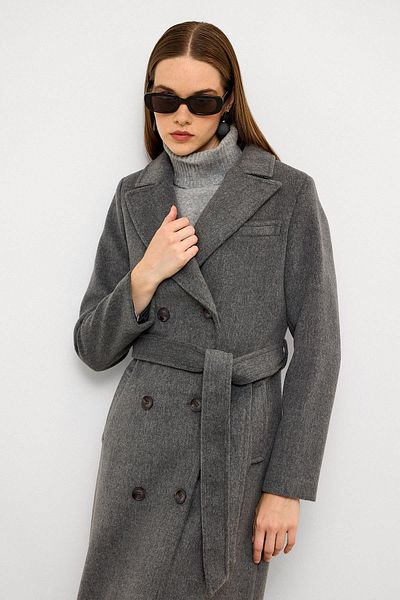 Olcay Jacket Collar Double Breasted Medium Coat Gray 3094