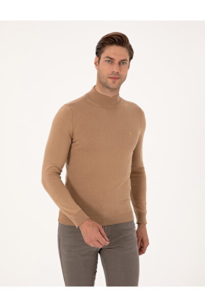 Pierre Cardin Camel Slim Fit Yarım Balıkçı Yaka Basic Triko Kazak 50314176-VR015