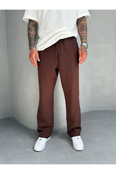 KağanKY Brown Linen Baggy Trousers