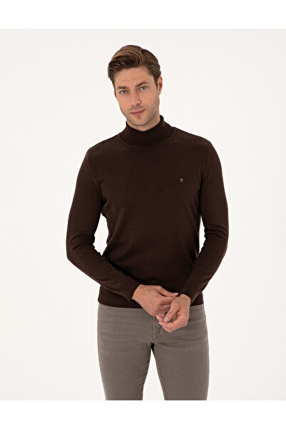 Pierre Cardin Koyu Kahverengi Slim Fit Balıkçı Yaka Basic Triko Kazak 50314202-VR084