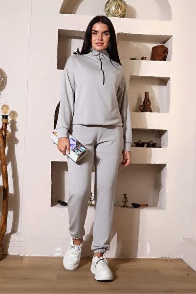 nexora wear KADIN GRİ YARIM FERMUARLI RAHAT KALIP MODAL EŞOFMAN TAKIMI 19764701