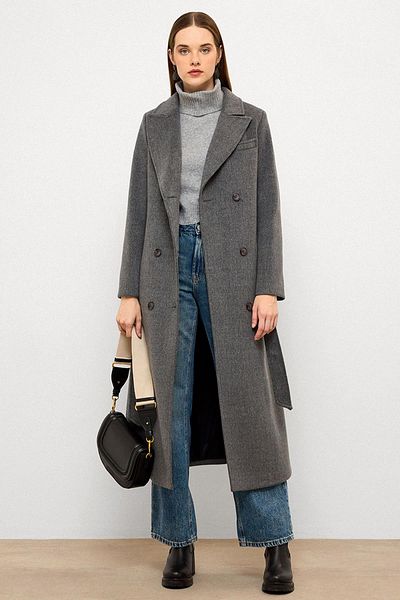 Olcay Jacket Collar Double Breasted Medium Coat Gray 3094