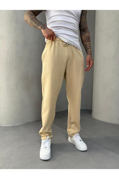 KağanKY Παντελόνι μπεζ από ύφασμα βάφλα