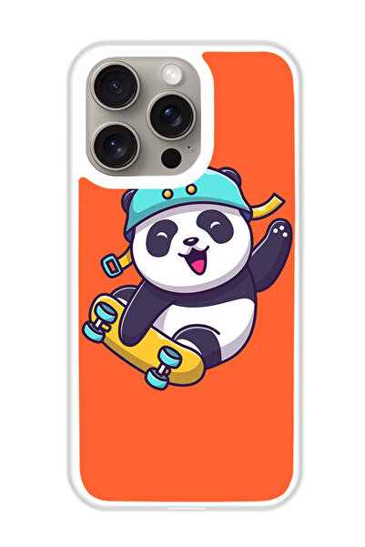 Theodor غطاء حماية لهاتف أبل آيفون 15 برو ماكس - باندا تزلج (مصد أبيض)