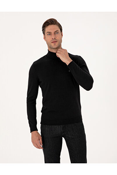 Pierre Cardin Siyah Slim Fit Balıkçı Yaka Basic Triko Kazak 50314202-VR046