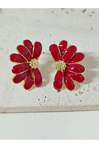 mos&more Burgundy Half Flower Small Women's Earrings