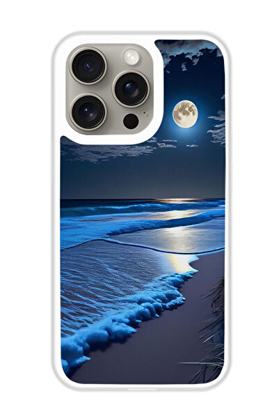 Theodor غطاء حماية لجهاز أبل آيفون 15 برو ماكس، أمواج وقمر (مصد أبيض)