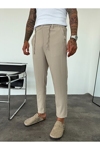 KağanKY Beige Regular Fit Fabric Trousers