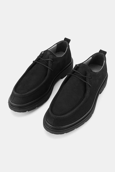 TUNAELLİ Men's Black Nubuck Khaki Natural Leather Lace up Shoes