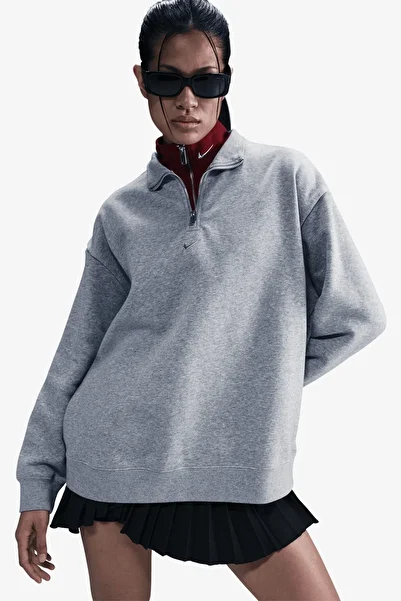 Nike Спортно облекло Флис 1/4 с цип Оверсайз суитшърт Kadın Oversize 1/4 Fermuarlı Sweatshirt Gri