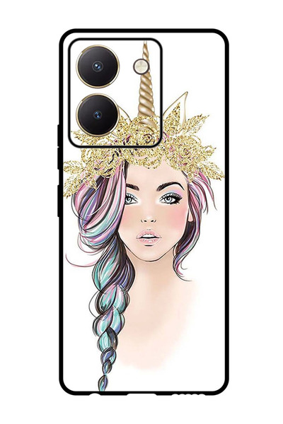 Theodor جراب واقٍ مضاد للخدش والصدمات لهاتف Vivo Y77t بتصميم فتاة يونيكورن ذهبية