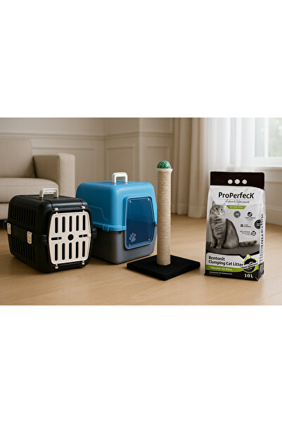 GND PET Lüks Kapalı Kedi Tuvaleti Taşıma Sepeti Tırmlama Aktif Karbonlu 10 Lt Kum Kedi Başlangıç Seti