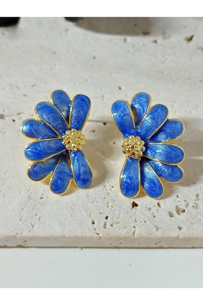 mos&more Navy Blue Half Flower Small Women's Earrings