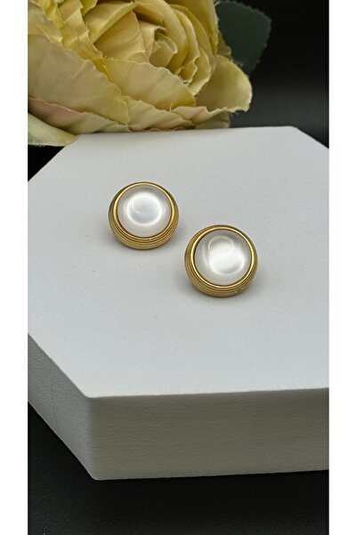 Çelik Moon Stone Round Earrings