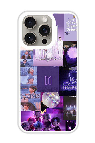 Theodor غطاء حماية لهاتف أبل آيفون 15 برو ماكس، ملصق BTS (مصد أبيض)