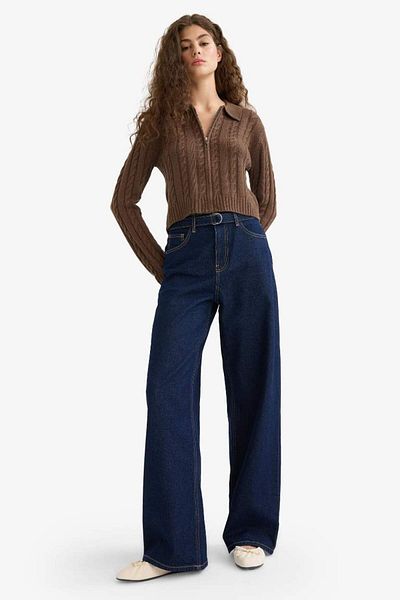 DeFacto New Season Regular Fit Polo Neck Zippered Knitwear Cardigan