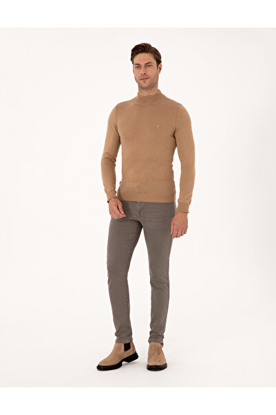 Pierre Cardin Camel Slim Fit Yarım Balıkçı Yaka Basic Triko Kazak 50314176-VR015