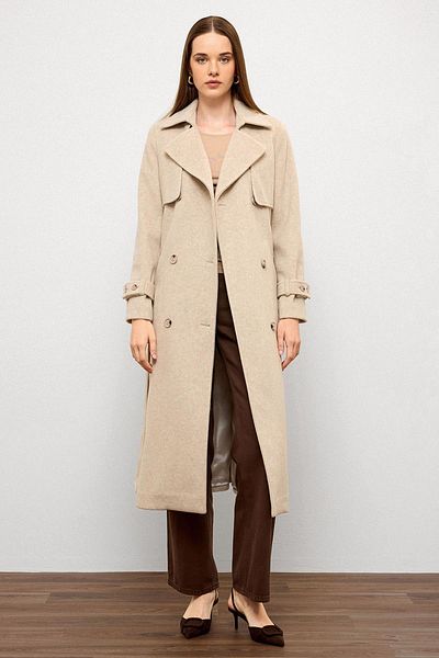 Olcay Cloak Detailed Double Breasted Coat Kum 3091