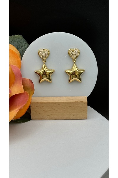 Çelik Stoned Heart Star Dangle Earrings