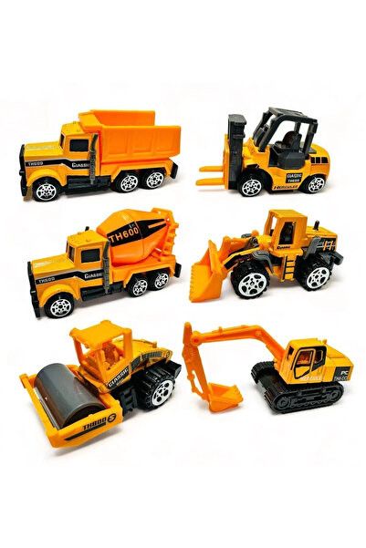 Skygo Metal İnşaat Araç Seti 6 Parça Beton Mikseri Kepçe Forklift Yol Düzleyici Kamyon